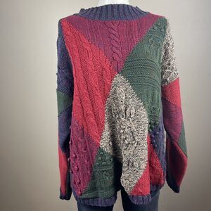 Vintage Preppy Collegiate 90s Sweater Size L Argyle Multicolor